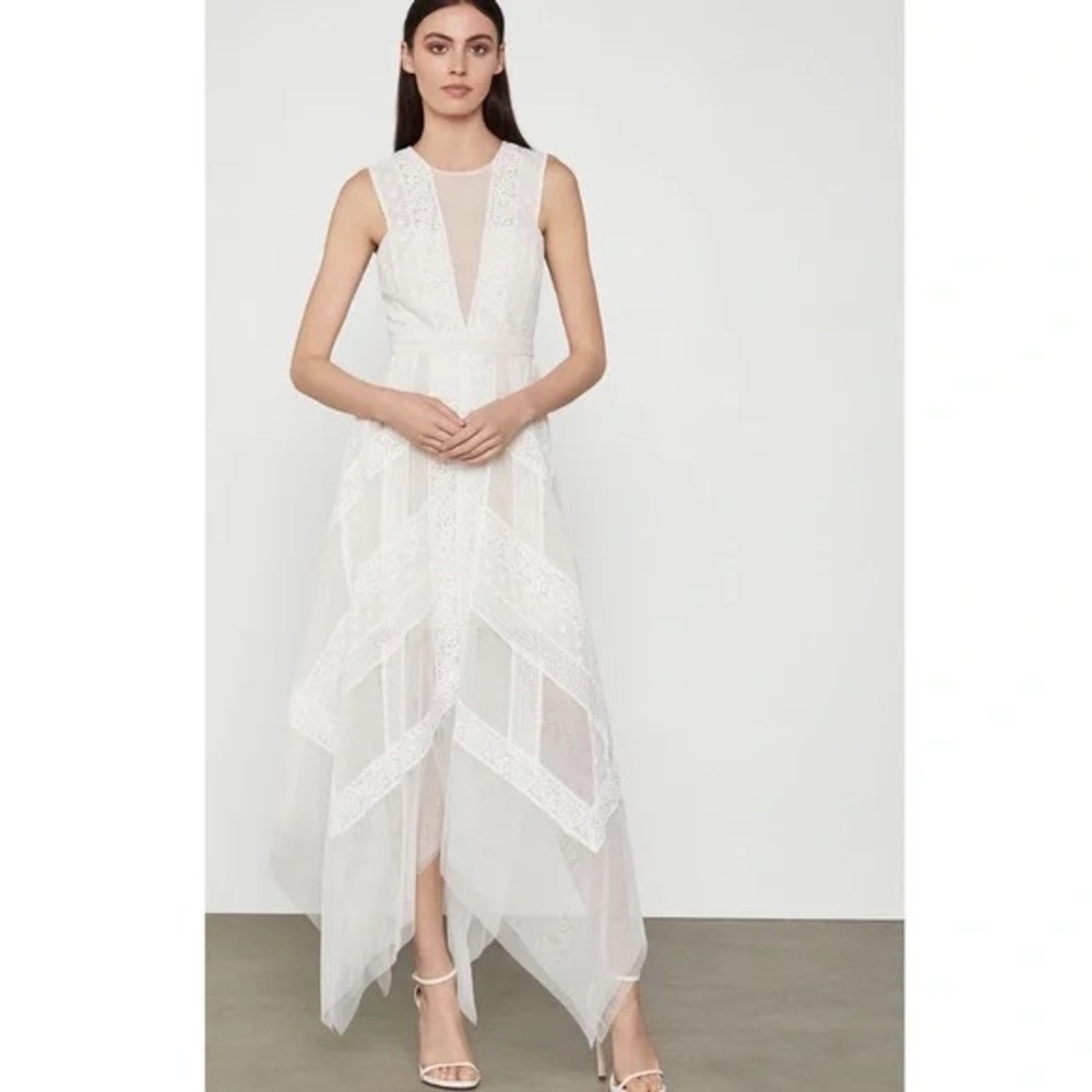 BCBG Max Azria Lace and Tulle kerchief‎ Maxi Dress 4
